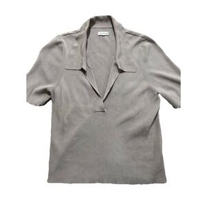 Good American Size 5/1XL Ribbed Polo Top in Beige Knit Collared